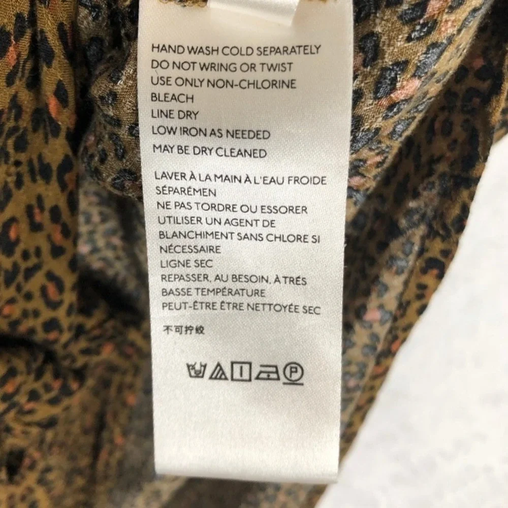 FREE PEOPLE Leopard Print Tie Front Button Down Puff Sleeve Top Sz S Brown